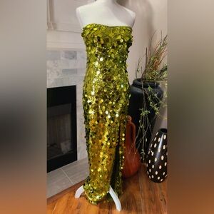 Fashion Nova Strapless Sequin Dress in Gold